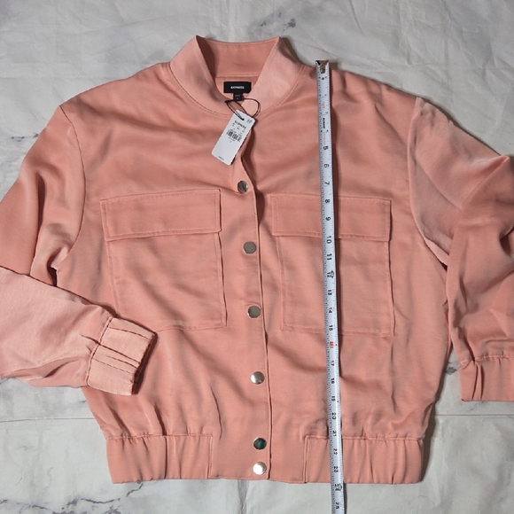 Express Satin Coral Dust Bomber Jacket - Picture 4 of 7